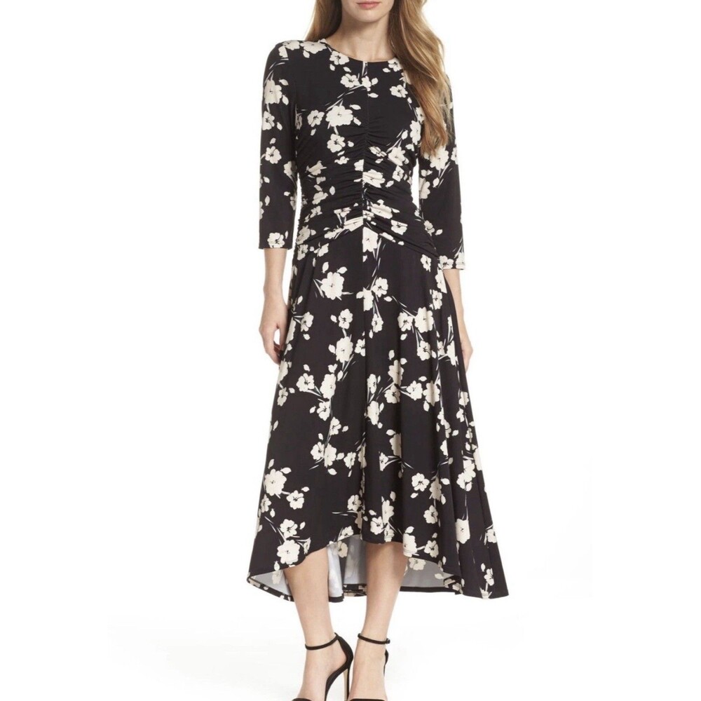 NWT Maggy London Midi Dress Sz 14 Black Cream Whimsygoth Luxury Boho Feminine